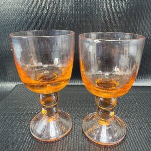 Vintage 1980s Optic Small Cups Glasses Orange Glasses Cups Set 2 BarWare Goblets